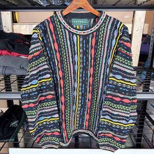 TUNDRA CANADA Mens Black Multi Color‎ Knit Sweater Crewneck Long Sleeve Size L